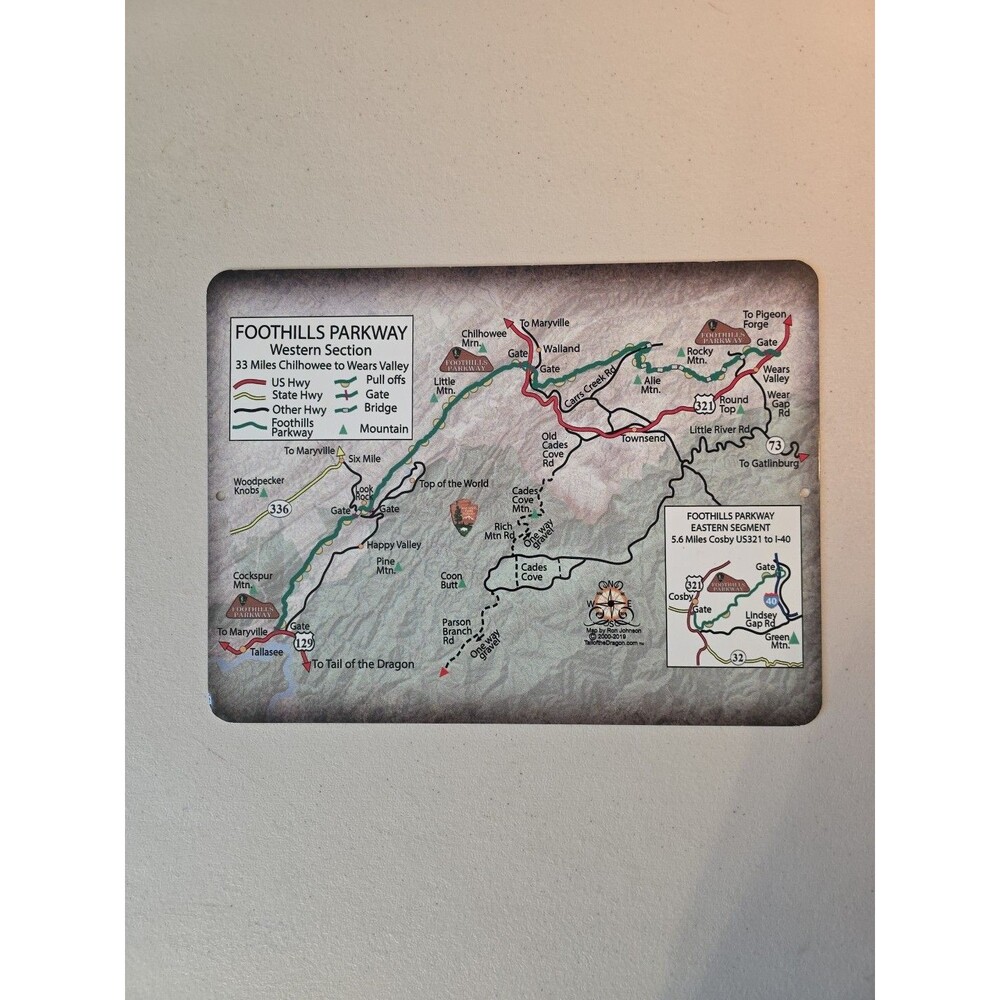 Foothills Parkway Western And Eastern Section Metal Sign Map - 9" x 12"